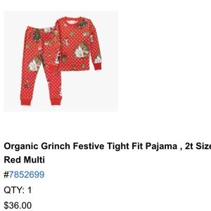 Dr. Seuss's The Grinch™ Organic Pajama Set Red 2T Brand New